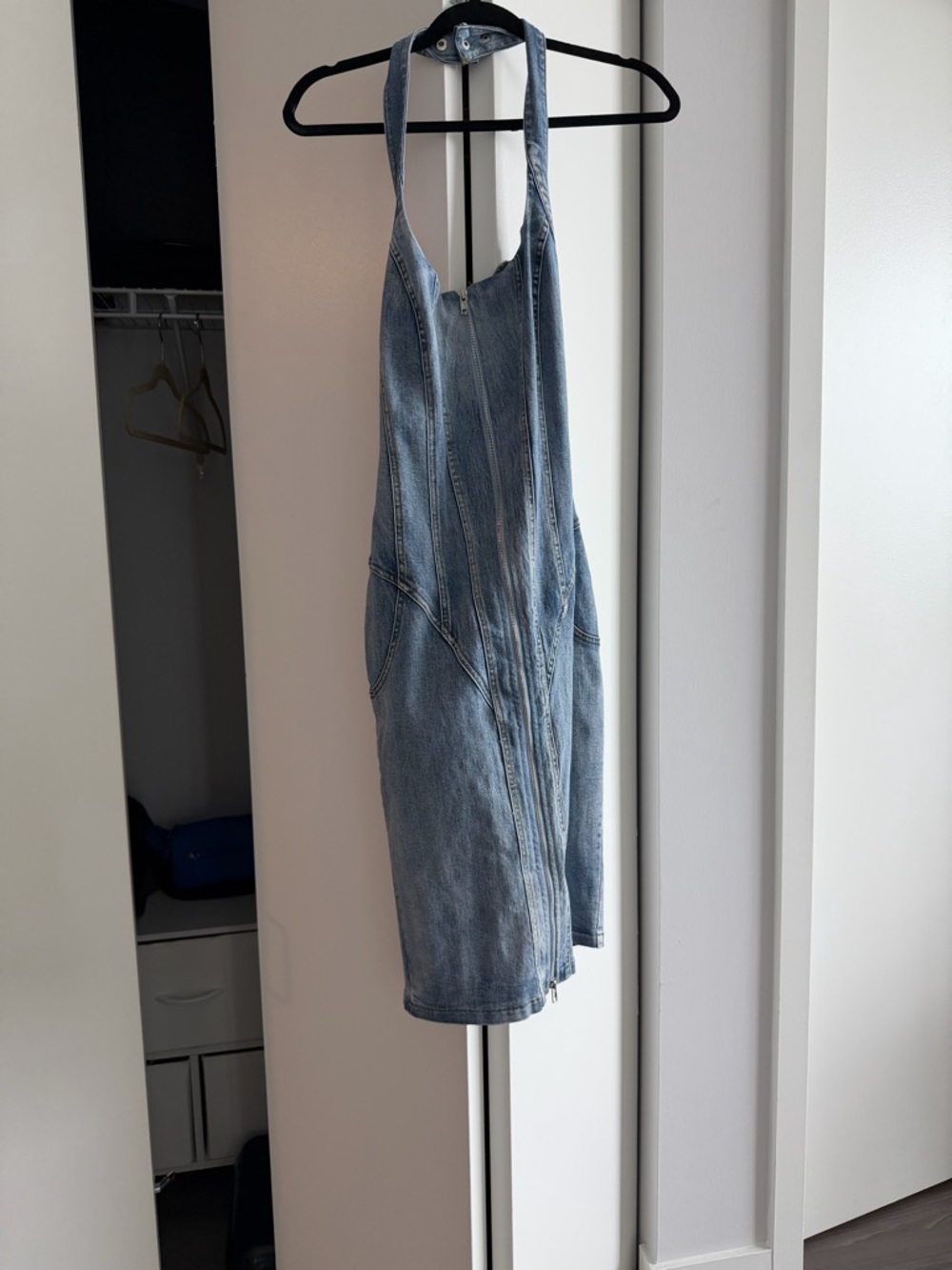 Fashion Nova Light Blue Denim Halter Dress- final sale and offer price